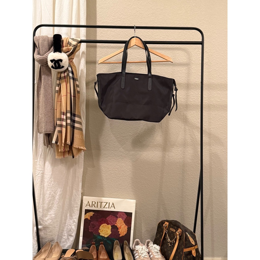 Botkier New York Black Nylon Tote Bag Shoulder Purse Top Zip Cinch Sides